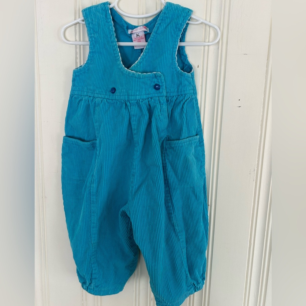Vintage Petite Club 18 Month Blue Corduroy Overalls Baby Girl Retro 90's Button